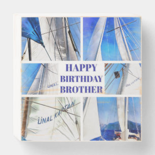 Happy Birthday Brother Artistic White Sails Wooden Box Sign