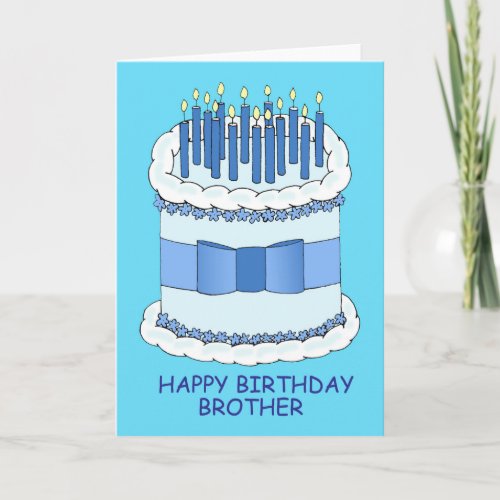 Happy Birthday Brother Cartoon Cake and Candles Card