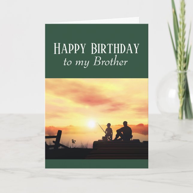 Happy Birthday Brother Fishing Fisherman Fish Card (Front)