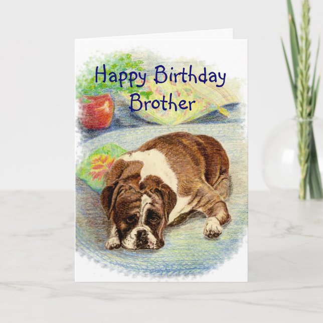 Happy Birthday Brother Get Excited Humor Boxer Dog Card (Front)
