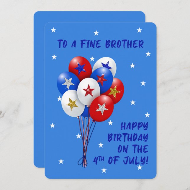 Happy Birthday Brother July Patriotic Balloons (Front/Back)