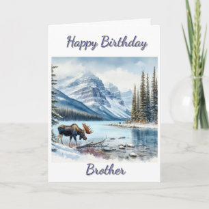 Happy Birthday Brother Moose in Winter Card