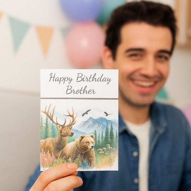 Happy Birthday Brother Nature Wildlife Card (Watercolor Birthday Card for men and boys that love nature and wildlife. )