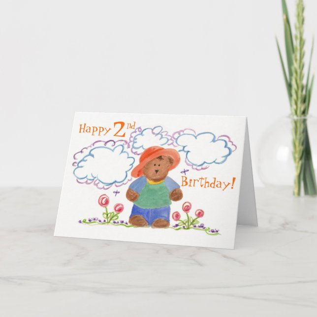 Happy Birthday Brown Bear Childrens Art Card (Front)