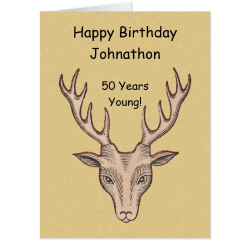 Happy Birthday Brown Male Deer Head Large Antlers Card