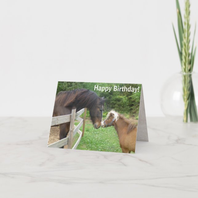 Happy  Birthday Brown Miniature Draft Shire Horse Card (Front)