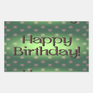Happy Birthday Brown Polka Dot Text Green Bkgrd Rectangular Sticker