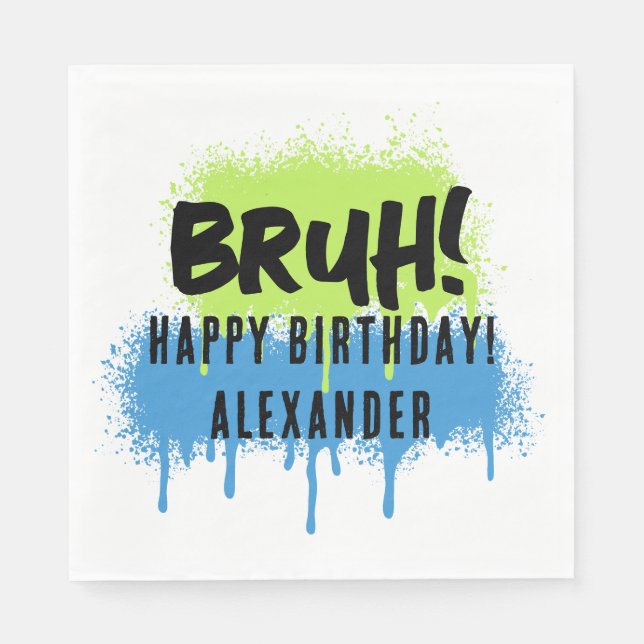 Happy Birthday Bruh Boy's Teenager Teen Boy Napkins (Front)