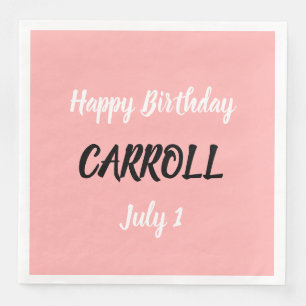 Happy Birthday Brush Brushstroke Script Pink Paper Dinner Napkins