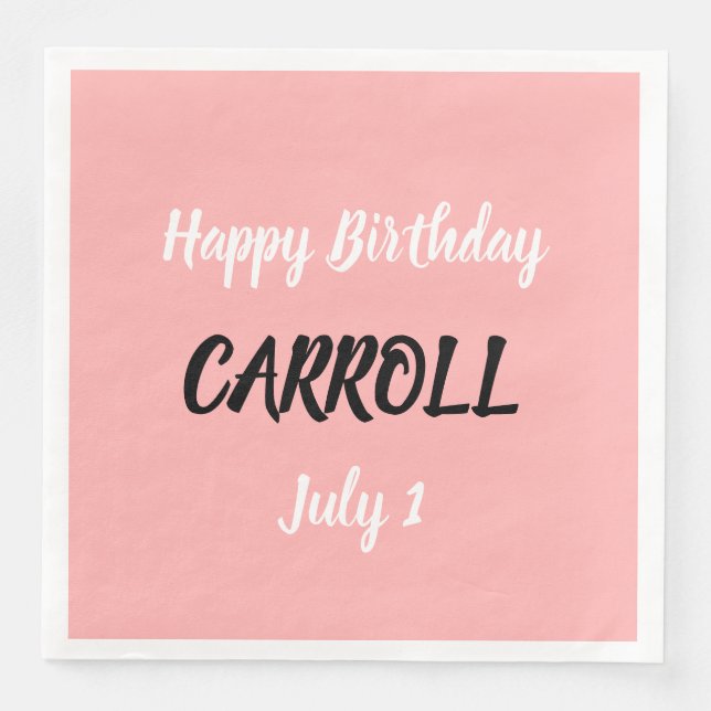 Happy Birthday Brush Brushstroke Script Pink Paper Dinner Napkins (Front)