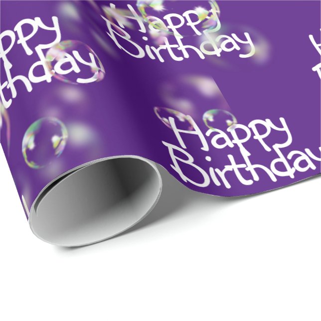 Happy Birthday Bubbles on Purple Wrapping Paper (Roll Corner)