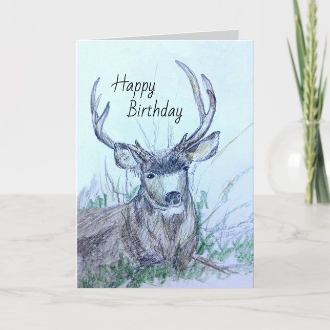 Happy Birthday Buck Deer Animal Wildlife Card (Front)