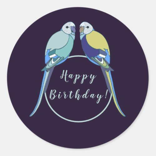 Happy birthday budgie parakeet blue yellow classic round sticker