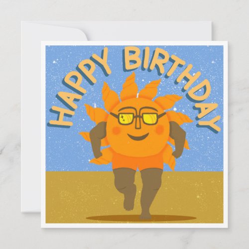 Happy Birthday Buff Smiling Running Sun Baywatch  Invitation