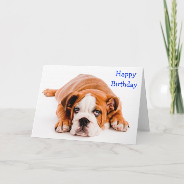 Happy Birthday Bulldog Greeting Card - Verse (Front)