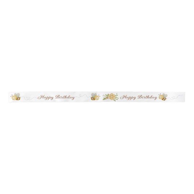 Happy Birthday Bumble Bee Floral Ribbon (Front)