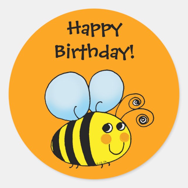 Happy Birthday! (bumblebee) Classic Round Sticker (Front)