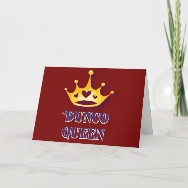 Happy Birthday Bunco Queen Friend Red Modern Card (Front)