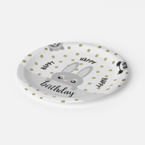 Happy birthday bunny animals paper plates