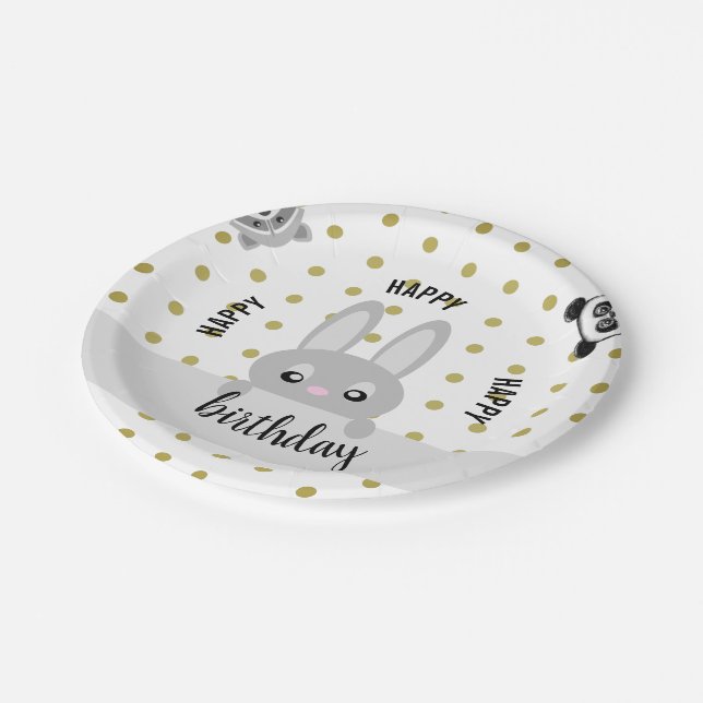 Happy birthday bunny (animals) paper plates (Angled)