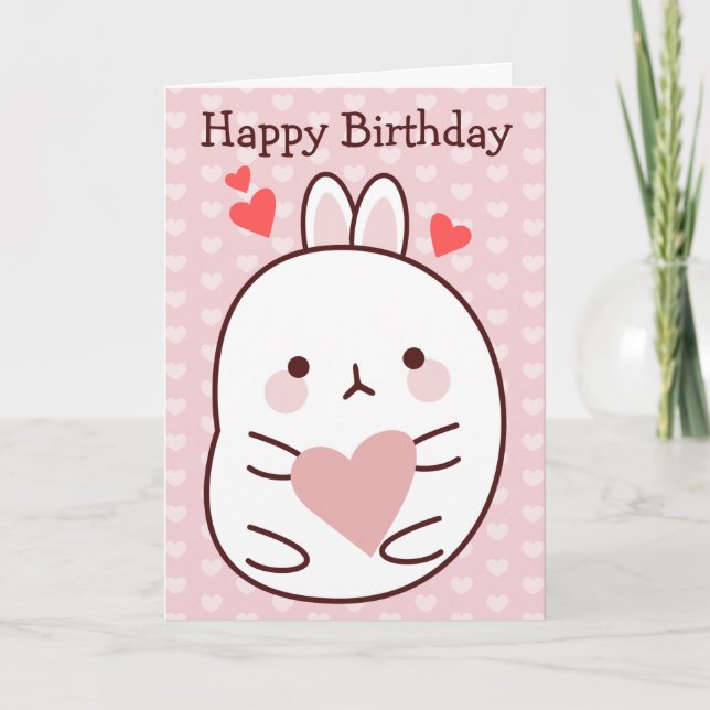 Happy Birthday Bunny Heart  Card (Front)