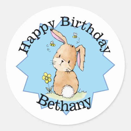 Happy Birthday Bunny Personalized Classic Round Sticker