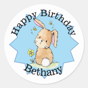 Happy Birthday Bunny Personalized Classic Round Sticker