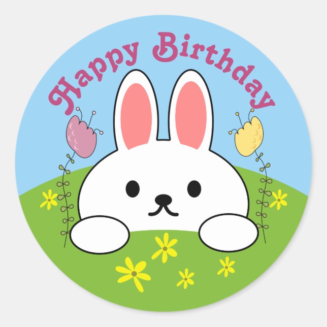 Happy Birthday Bunny Rabbit Classic Round Sticker (Front)
