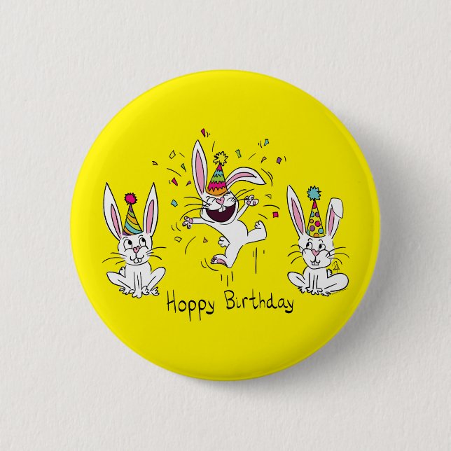 Happy Birthday Bunny Rabbits Kids Cute Button (Front)
