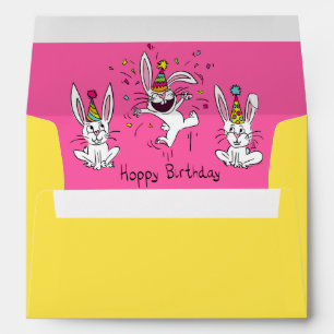 Happy Birthday Bunny Rabbits Kids Cute Envelope