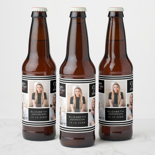 Happy Birthday Bunting Photo Collage 21st Birthday Beer Bottle Label (Bottles)
