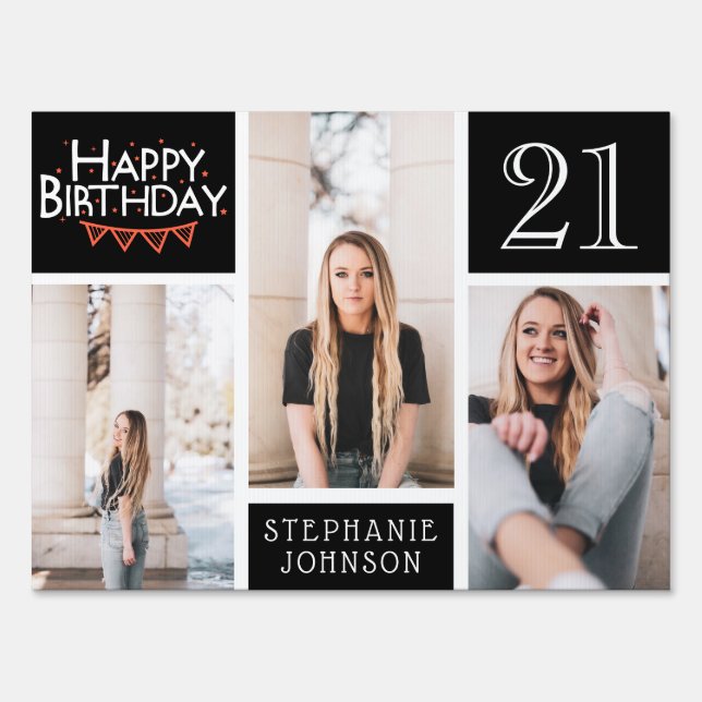 Happy Birthday Bunting Photo Collage 21st Birthday Sign (Front)