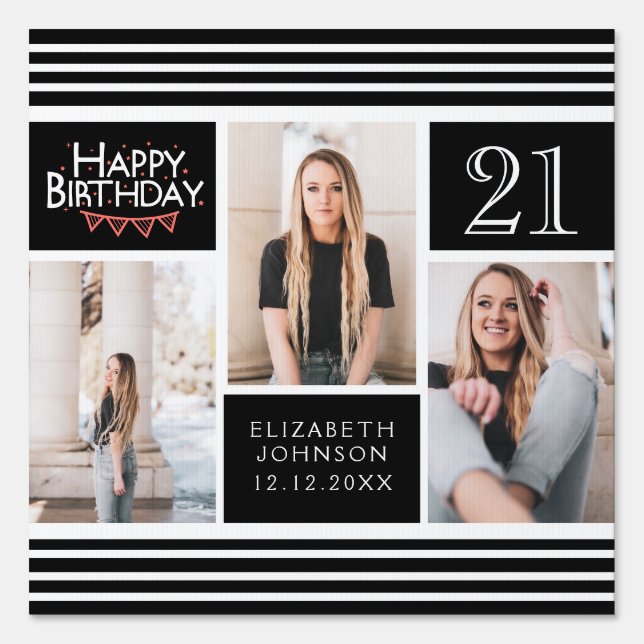 Happy Birthday Bunting Photo Collage 21st Birthday Sign (Back)