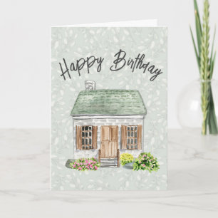 Happy Birthday Business Watercolor House Letterpress Thank You Card