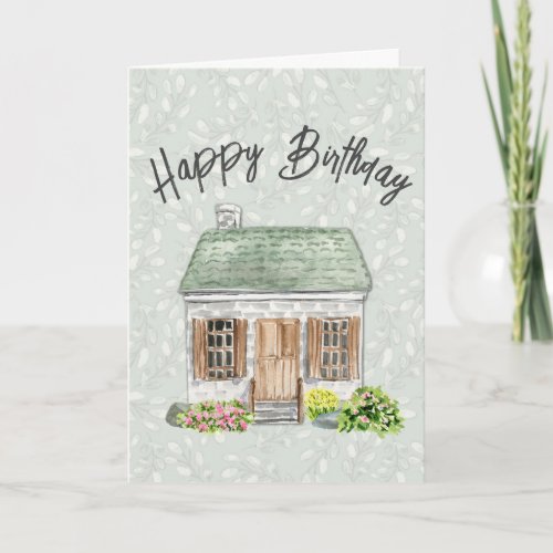 Happy Birthday Business Watercolor House Thank You Card