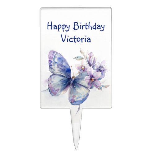 Happy Birthday Butterfly Custom Name Cake Topper