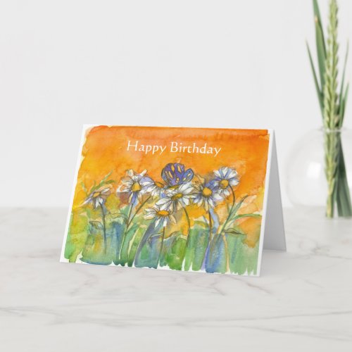  Happy Birthday Butterfly Daisies Autumn Flowers Card