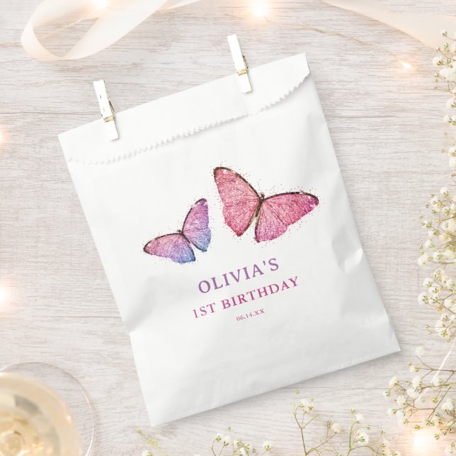 Happy Birthday Butterfly Girl Birthday Party Favor Bag (Clipped)