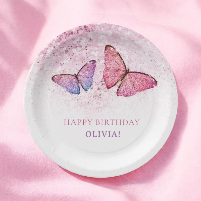 Happy Birthday Butterfly Girl Birthday Party Paper Plates (Creator Uploaded)