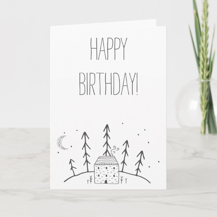 Happy Birthday Cabin Moon Woodland Forest Card | Zazzle