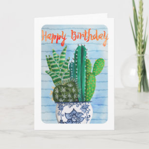 Happy Birthday Cactus Garden Illustration Card