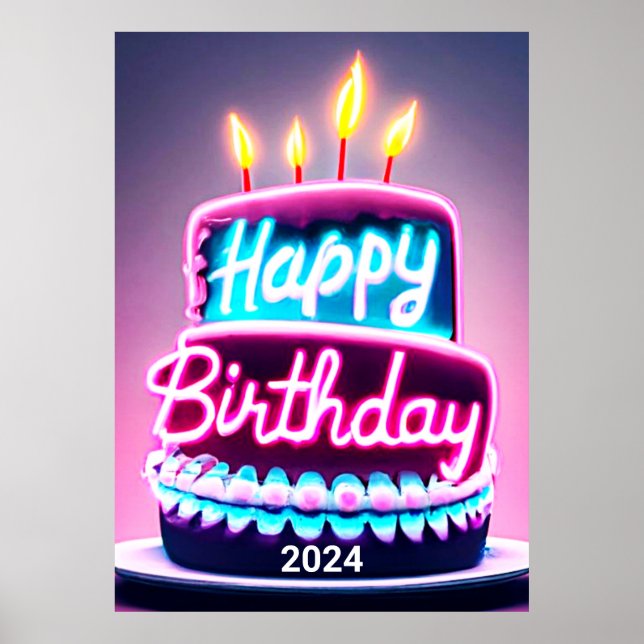 Happy Birthday Cake 2024 Bday Party Poster (Front)