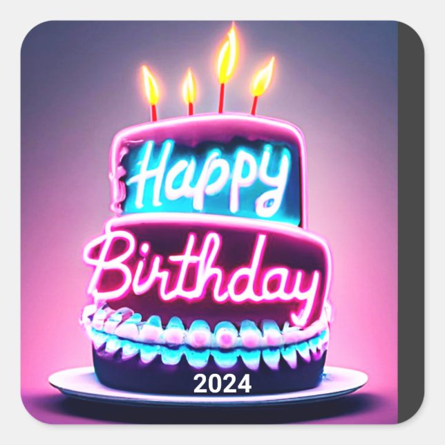 Happy Birthday Cake 2024 Bday Party Square Sticker (Front)