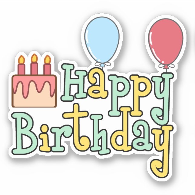 Happy Birthday cake And Balloons Sticker (Front)