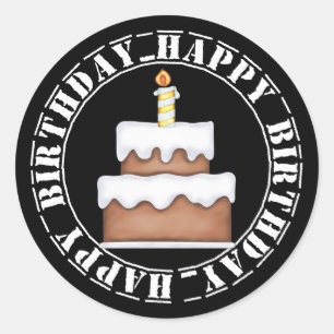 Happy Birthday Cake and Candle Classic Round Sticker