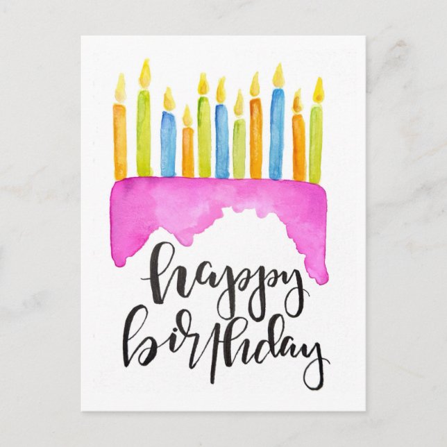 Happy Birthday- Cake and Candles Postcard (Front)