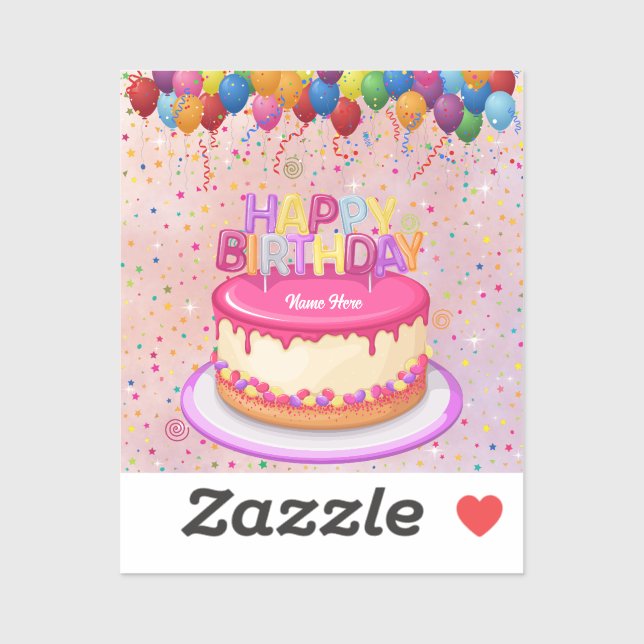 Happy Birthday Cake Balloon and Confetti  Sticker (Sheet)