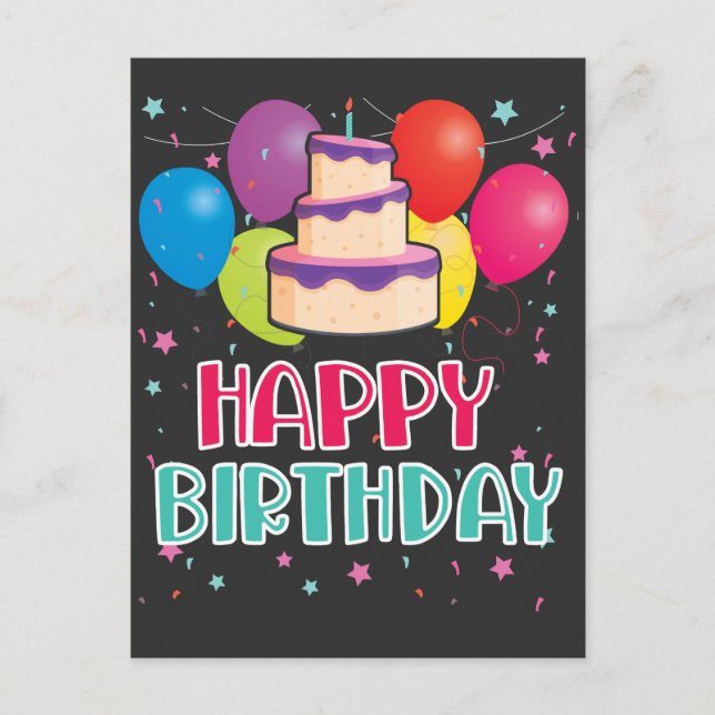 Happy Birthday Cake Balloon Celebration Confetti Postcard (Front)