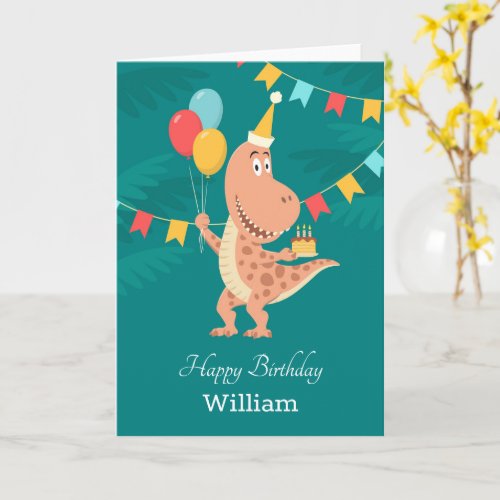 Happy Birthday Cake Balloon Cute Dinosaur Card