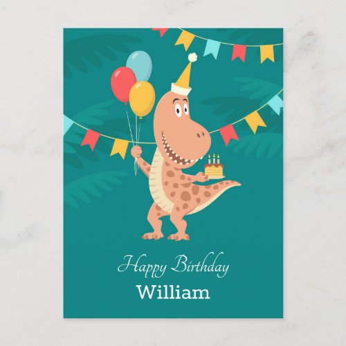 Happy Birthday Cake Balloon Cute Dinosaur Postcard